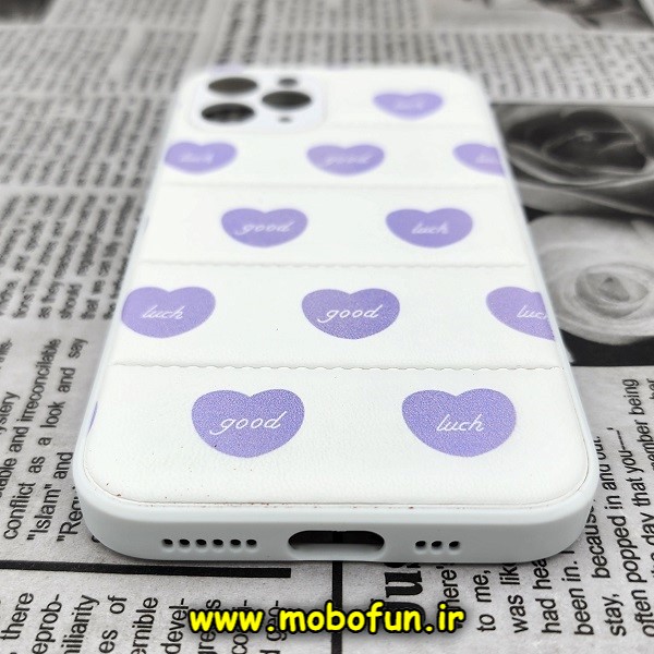 قاب گوشی iPhone 11 Pro آیفون طرح دار پافر چرمی محافظ لنز دار قلب یاسی کد 302