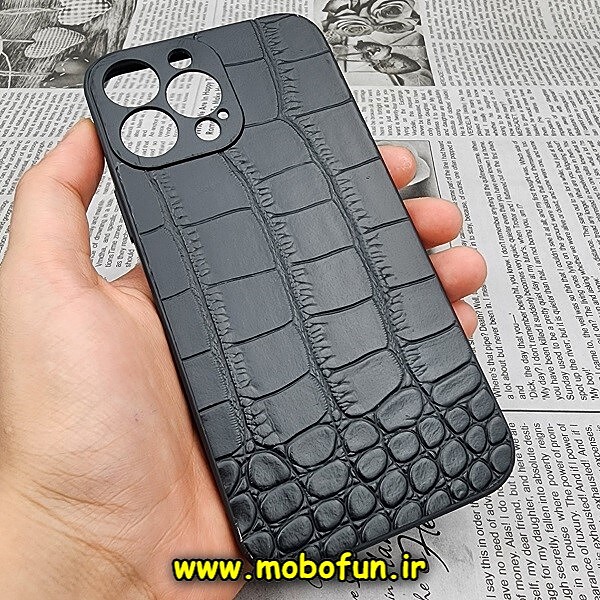 قاب گوشی iPhone 13 Pro Max آیفون طرح پوست ماری سخت چرمی محافظ لنزدار مشکی کد 414