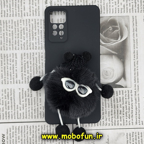 قاب گوشی Xiaomi Redmi Note 11 Pro 4G Global - Redmi Note 11 Pro 5G Global شیائومی طرح سیلیکونی ژله ای سه بعدی برجسته عروسکی محافظ لنز دار پام پام پشمالو عینکی مشکی کد 377