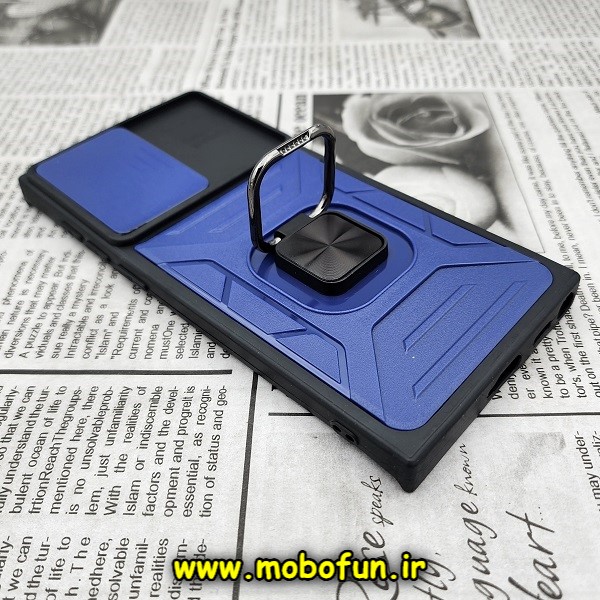 قاب گوشی Galaxy S22 Ultra سامسونگ طرح ضد ضربه بتمن هولدر دار محافظ لنز دار سرمه ای کد E24-176386