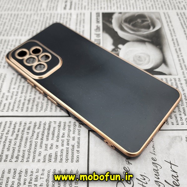قاب گوشی Galaxy A53 5G سامسونگ طرح ژله ای مای کیس گلد لاین دور طلایی محافظ لنز دار مات مشکی کد 432