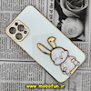 قاب گوشی iPhone 12 Pro Max آیفون طرح ژله ای خرگوشی استندشو مای کیس گلد لاین دور طلایی محافظ لنز دار سفید کد 517