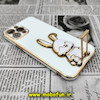 قاب گوشی iPhone 12 Pro Max آیفون طرح ژله ای خرگوشی استندشو مای کیس گلد لاین دور طلایی محافظ لنز دار سفید کد 517