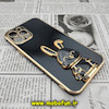 قاب گوشی iPhone 12 Pro Max آیفون طرح ژله ای خرگوشی استندشو مای کیس گلد لاین دور طلایی محافظ لنز دار مشکی کد 518