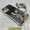 قاب گوشی iPhone 12 Pro Max آیفون طرح ژله ای خرگوشی استندشو مای کیس گلد لاین دور طلایی محافظ لنز دار مشکی کد 518
