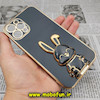 قاب گوشی iPhone 12 Pro Max آیفون طرح ژله ای خرگوشی استندشو مای کیس گلد لاین دور طلایی محافظ لنز دار مشکی کد 518