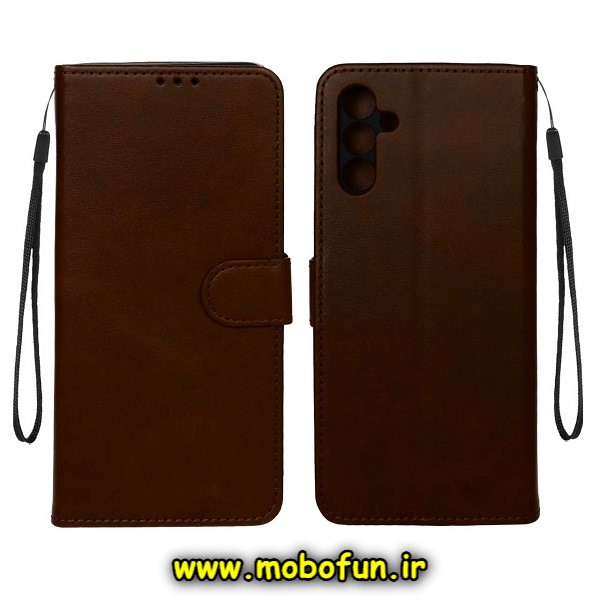 کیف گوشی Galaxy A04S سامسونگ مگنتی طرح چرم کتابی محافظ لنزدار قهوه ای کد 60