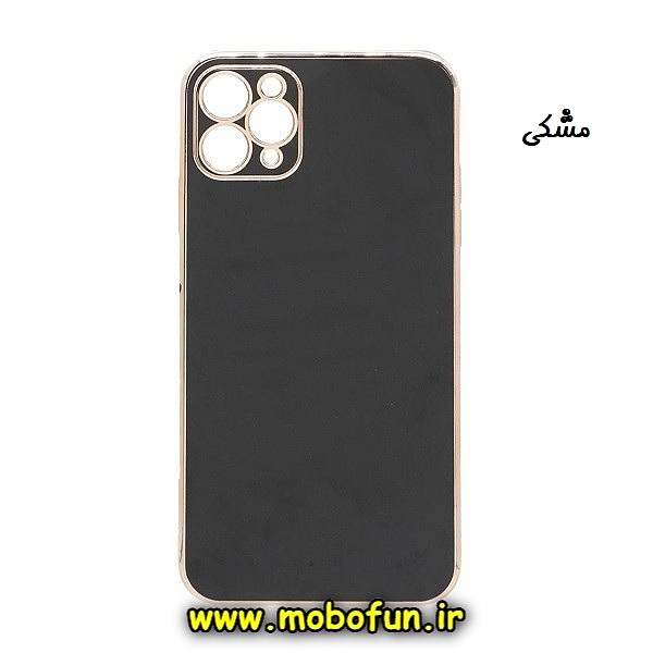 قاب گوشی iPhone 11 Pro آیفون طرح ژله ای مای کیس گلد لاین دور طلایی محافظ لنز دار مشکی کد 308