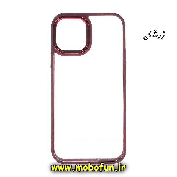 قاب گوشی iPhone 13 Pro آیفون اورجینال متال کیس Metal طرح پشت طلق شفاف دور سیلیکونی زرشکی کد 320