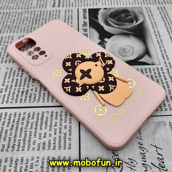 قاب گوشی Redmi Note 11 4G - Redmi Note 11S شیائومی طرح سیلیکونی ژله ای سه بعدی برجسته عروسکی لویی ویتون محافظ لنز دار گلبهی کد 523