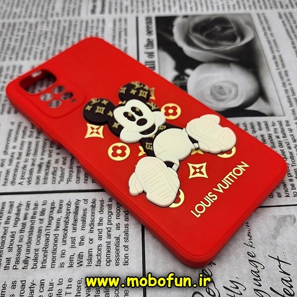قاب گوشی Redmi Note 11 4G - Redmi Note 11S شیائومی طرح سیلیکونی ژله ای سه بعدی برجسته عروسکی میکی موس Mickey Mouse محافظ لنز دار قرمز کد 525