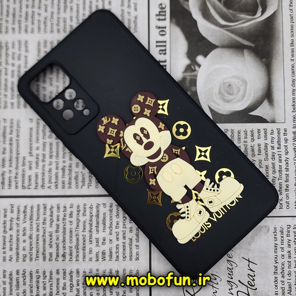 قاب گوشی Redmi Note 11 Pro 4G Global - Redmi Note 11 Pro 5G Global شیائومی طرح سیلیکونی ژله ای سه بعدی برجسته عروسکی میکی موس Mickey Mouse محافظ لنز دار مشکی کد 383
