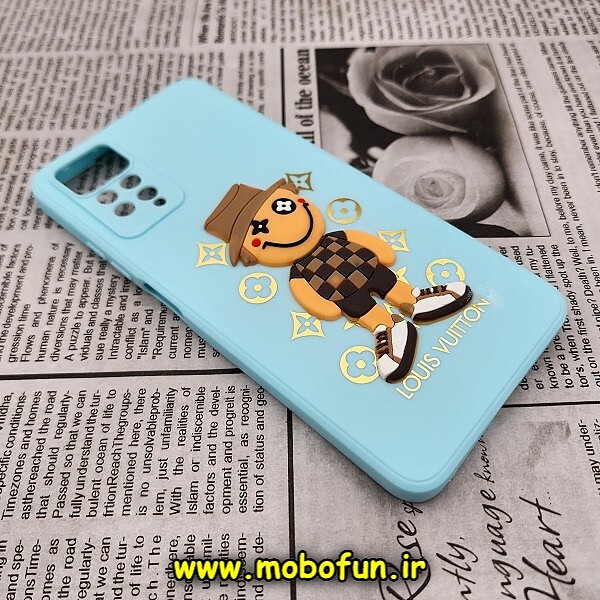 قاب گوشی Redmi Note 11 Pro 4G Global - Redmi Note 11 Pro 5G Global شیائومی طرح سیلیکونی ژله ای سه بعدی برجسته عروسکی لویی ویتون LV محافظ لنز دار سبزآبی کد 385