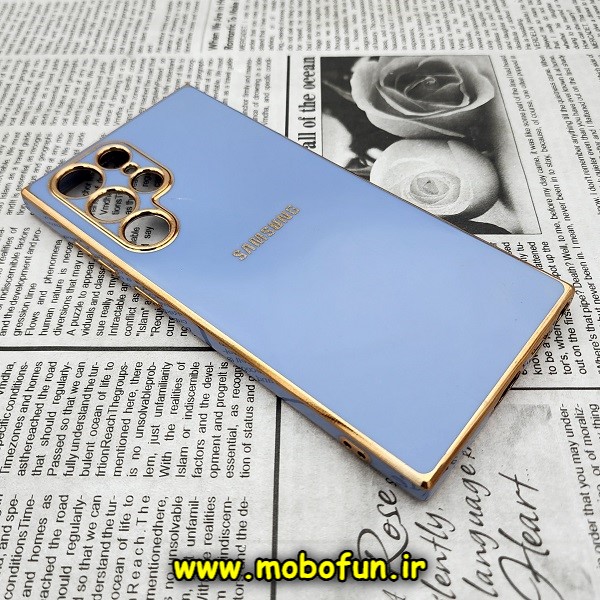 قاب گوشی Galaxy S22 Ultra سامسونگ طرح ژله ای مای کیس گلد لاین دور طلایی محافظ لنز دار آبی فیلی کد 192