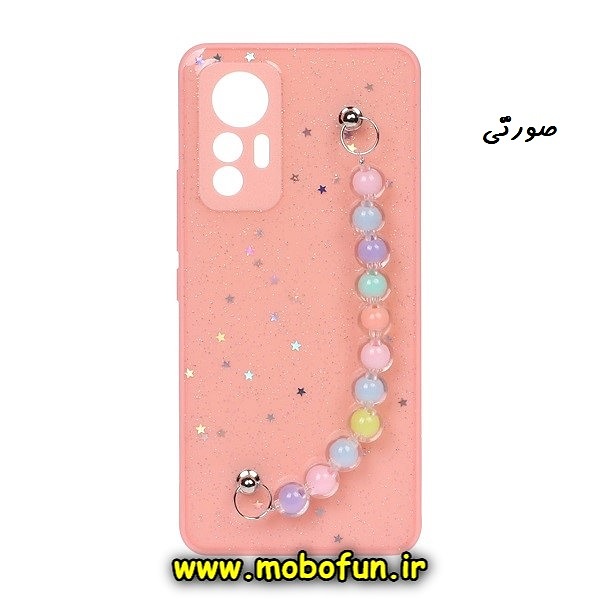 قاب گوشی Xiaomi 12 Lite شیائومی طرح رزینی ماربل مرواریدی دستبندی رنگی محافظ لنزدار صورتی کد 19