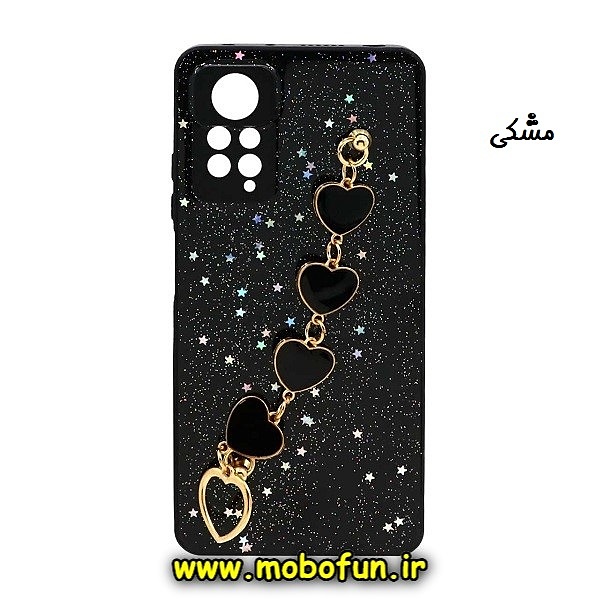 قاب گوشی Redmi Note 11 4G - Redmi Note 11S شیائومی طرح لاکچری دستبندی آویزدار زنجیری قلبی مشکی کد 543