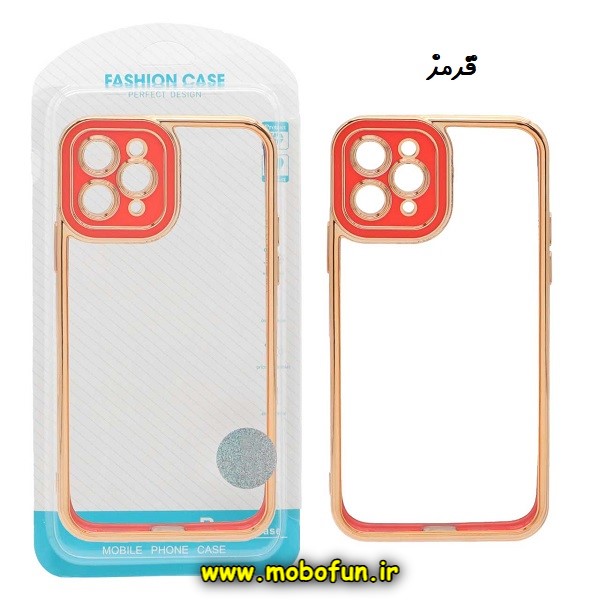قاب گوشی iPhone 11 Pro Max آیفون طرح الکتروپلیتینگ شیشه ای طلقی شفاف اورجینال محافظ لنز دار قرمز کد 471