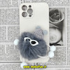 قاب گوشی iPhone 12 Pro Max آیفون طرح سیلیکونی ژله ای سه بعدی برجسته عروسکی محافظ لنز دار پام پام پشمالو عینکی خاکستری کد 526