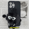 قاب گوشی iPhone 13 Pro آیفون طرح سیلیکونی ژله ای سه بعدی برجسته عروسکی محافظ لنز دار پام پام پشمالو عینکی مشکی کد 326