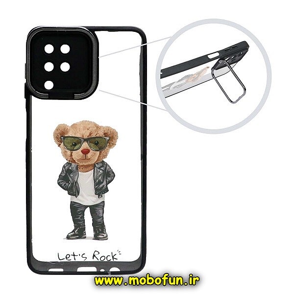 قاب گوشی Galaxy A12 - Galaxy M12 - Galaxy F12 سامسونگ متال کیس Metal طرح دار فانتزی تدی TEDi پشت طلق شفاف شیشه ای محافظ لنزدار استنددار مشکی کد 1060