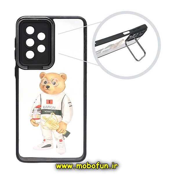 قاب گوشی Galaxy A33 5G سامسونگ متال کیس Metal طرح دار فانتزی تدی TEDi پشت طلق شفاف شیشه ای محافظ لنزدار استنددار مشکی کد 366
