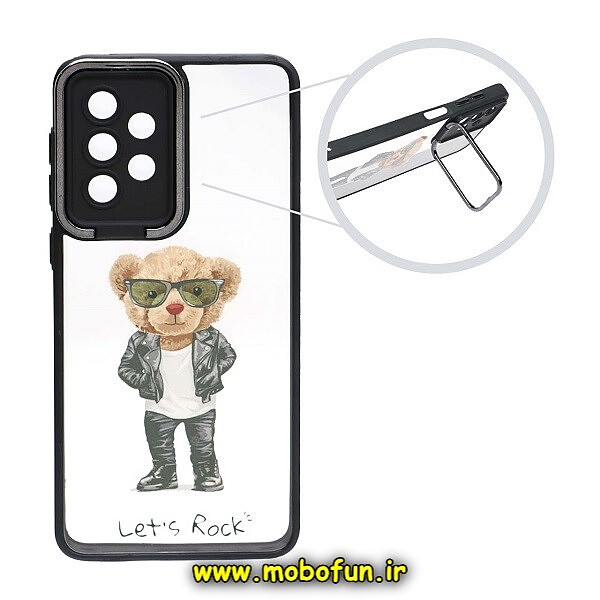 قاب گوشی Galaxy A33 5G سامسونگ متال کیس Metal طرح دار فانتزی تدی TEDi پشت طلق شفاف شیشه ای محافظ لنزدار استنددار مشکی کد 367