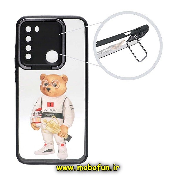 قاب گوشی Xiaomi Redmi Note 8 - Redmi Note 8 2021 شیائومی متال کیس Metal طرح دار فانتزی تدی TEDi پشت طلق شفاف شیشه ای محافظ لنزدار استنددار مشکی کد 707