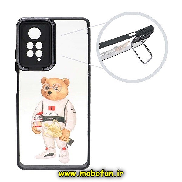 قاب گوشی Redmi Note 11 4G - Redmi Note 11S شیائومی متال کیس Metal طرح دار فانتزی تدی TEDi پشت طلق شفاف شیشه ای محافظ لنزدار استنددار مشکی کد 554