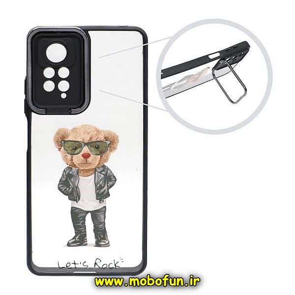قاب گوشی Redmi Note 11 4G - Redmi Note 11S شیائومی متال کیس Metal طرح دار فانتزی تدی TEDi پشت طلق شفاف شیشه ای محافظ لنزدار استنددار مشکی کد 555