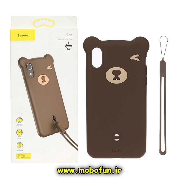 قاب گوشی iPhone XR آیفون سیلیکونی اورجینال خرسی تدی TEDi باسئوس درجه یک قهوه ای به همراه بند کد 82