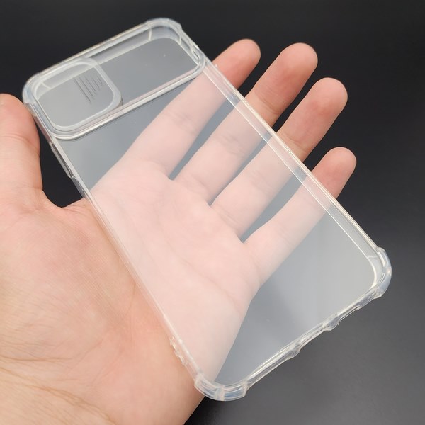 قاب گوشی iPhone 11 Pro Max آیفون طرح پشت شفاف طلقی دور ژله ای محافظ لنز دار کشویی کپسولی ایربگ دار بی رنگ کد 473