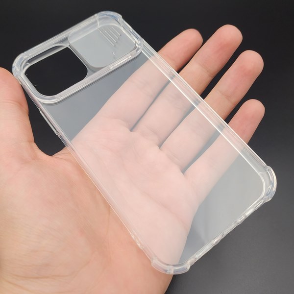 قاب گوشی iPhone 12 - iPhone 12 Pro آیفون طرح پشت شفاف طلقی دور ژله ای محافظ لنز دار کشویی کپسولی ایربگ دار بی رنگ کد E18-170330