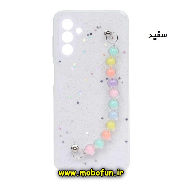 قاب گوشی Galaxy A14 4G - Galaxy A14 5G سامسونگ طرح رزینی ماربل مرواریدی دستبندی رنگی محافظ لنزدار سفید کد 16