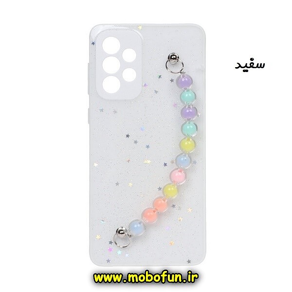 قاب گوشی Galaxy A32 4G سامسونگ طرح رزینی ماربل مرواریدی دستبندی رنگی محافظ لنزدار سفید کد 704