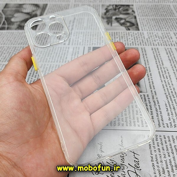 قاب گوشی iPhone 13 Pro Max آیفون شفاف ژله ای محافظ لنز دار دکمه رنگی کد 427