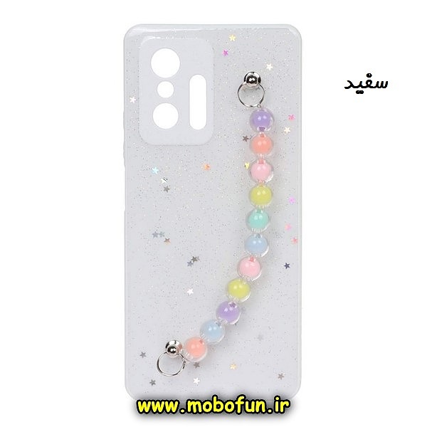 قاب گوشی Xiaomi Mi 11T - Mi 11T Pro شیائومی طرح رزینی ماربل مرواریدی دستبندی رنگی محافظ لنزدار سفید کد 408