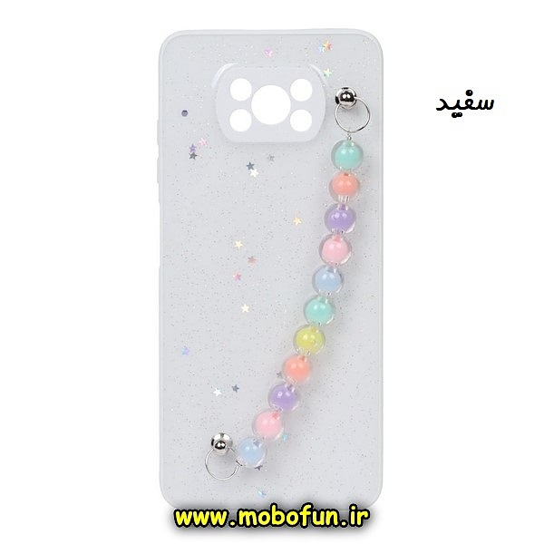 قاب گوشی Xiaomi Poco X3 - Poco X3 NFC - Poco X3 Pro شیائومی طرح رزینی ماربل مرواریدی دستبندی رنگی محافظ لنزدار سفید کد 1239