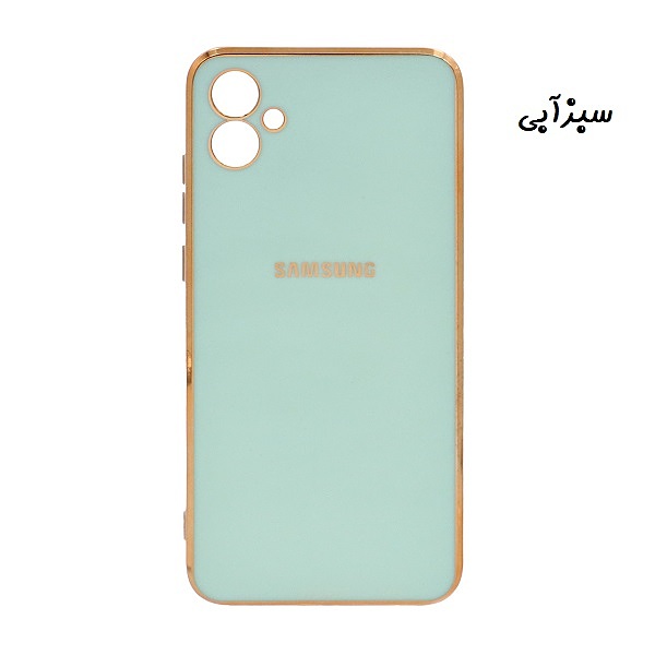 قاب گوشی Galaxy A04E سامسونگ طرح ژله ای مای کیس گلد لاین دور طلایی محافظ لنز دار سبزآبی کد 2