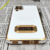 قاب گوشی Galaxy A12 - Galaxy M12 - Galaxy F12 سامسونگ طرح ژله ای مای کیس مگ سیف Magsafe گلد لاین دور طلایی محافظ لنز دار شیشه ای سفید کد 1078