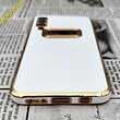 قاب گوشی Galaxy A30S - Galaxy A50S - Galaxy A50 سامسونگ طرح ژله ای مای کیس مگ سیف Magsafe گلد لاین دور طلایی محافظ لنز دار شیشه ای سفید کد 866