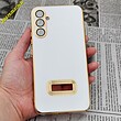 قاب گوشی Galaxy A34 5G سامسونگ طرح ژله ای مای کیس مگ سیف Magsafe گلد لاین دور طلایی محافظ لنز دار شیشه ای سفید کد 5