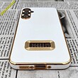 قاب گوشی Galaxy A34 5G سامسونگ طرح ژله ای مای کیس مگ سیف Magsafe گلد لاین دور طلایی محافظ لنز دار شیشه ای سفید کد 5
