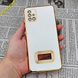 قاب گوشی Galaxy A51 سامسونگ طرح ژله ای مای کیس مگ سیف Magsafe گلد لاین دور طلایی محافظ لنز دار شیشه ای سفید کد 728