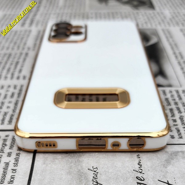 قاب گوشی Galaxy A52 4G - Galaxy A52 5G - Galaxy A52S سامسونگ طرح ژله ای مای کیس مگ سیف Magsafe گلد لاین دور طلایی محافظ لنز دار شیشه ای آبی سفید کد 985