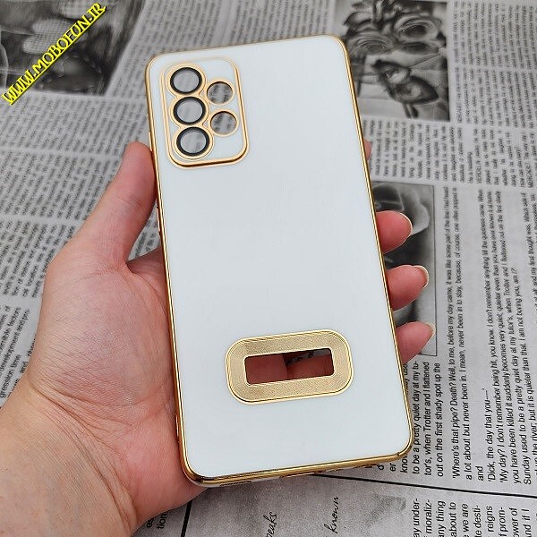 قاب گوشی Galaxy A52 4G - Galaxy A52 5G - Galaxy A52S سامسونگ طرح ژله ای مای کیس مگ سیف Magsafe گلد لاین دور طلایی محافظ لنز دار شیشه ای آبی سفید کد 985