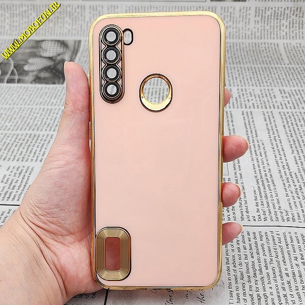 قاب گوشی Redmi Note 8 - Redmi Note 8 2021 شیائومی طرح ژله ای مای کیس مگ سیف Magsafe گلد لاین دور طلایی محافظ لنز دار شیشه ای گلبهی کد 717
