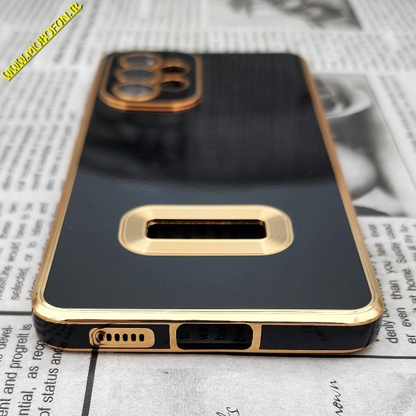 قاب گوشی Galaxy A53 5G سامسونگ طرح ژله ای مای کیس مگ سیف Magsafe گلد لاین دور طلایی محافظ لنز دار شیشه ای مشکی کد 503