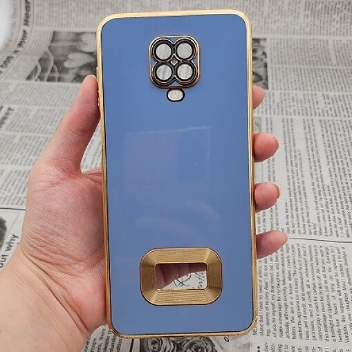 قاب گوشی Redmi Note 9S - Redmi Note 9 Pro شیائومی طرح ژله ای مای کیس مگ سیف Magsafe گلد لاین دور طلایی محافظ لنز دار شیشه ای آبی فیلی کد 771