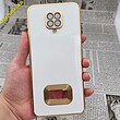 قاب گوشی Redmi Note 9S - Redmi Note 9 Pro شیائومی طرح ژله ای مای کیس مگ سیف Magsafe گلد لاین دور طلایی محافظ لنز دار شیشه ای سفید کد 772