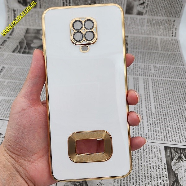 قاب گوشی Redmi Note 9S - Redmi Note 9 Pro شیائومی طرح ژله ای مای کیس مگ سیف Magsafe گلد لاین دور طلایی محافظ لنز دار شیشه ای سفید کد 772